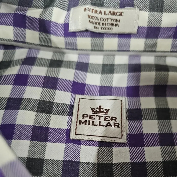 Peter Millar Gingham Button-Down Shirt Purple / Black Size XL - Picture 3 of 4